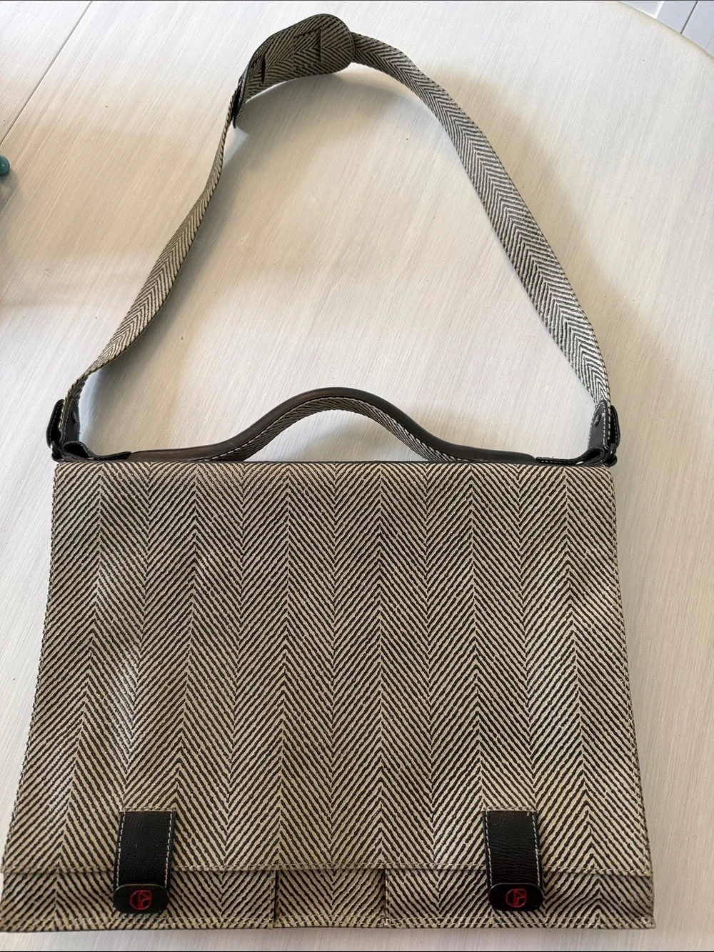 Canvas Herringbone Crossbody Bag - Beige/Tan
